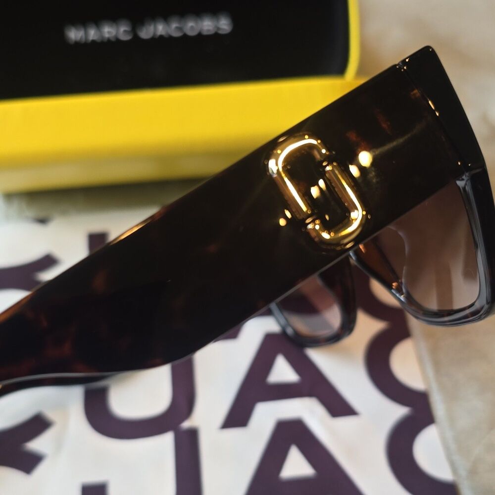 Marc Jacobs Tortoise Shell Square Sunglasses Brown Tinted Lenses w/ Case - Picture 4 of 9